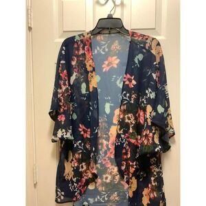 Kimono Women's Floral Print Puff Sleeve Kimono Cardigan Loose Cover Up